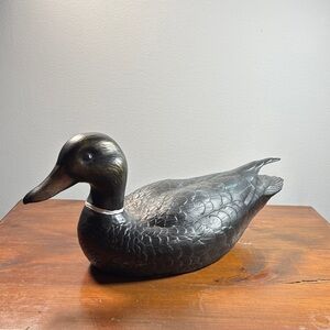 Vintage Ceramic Handcrafted / Handpaint Large Black Duck Sculpture Decor Home